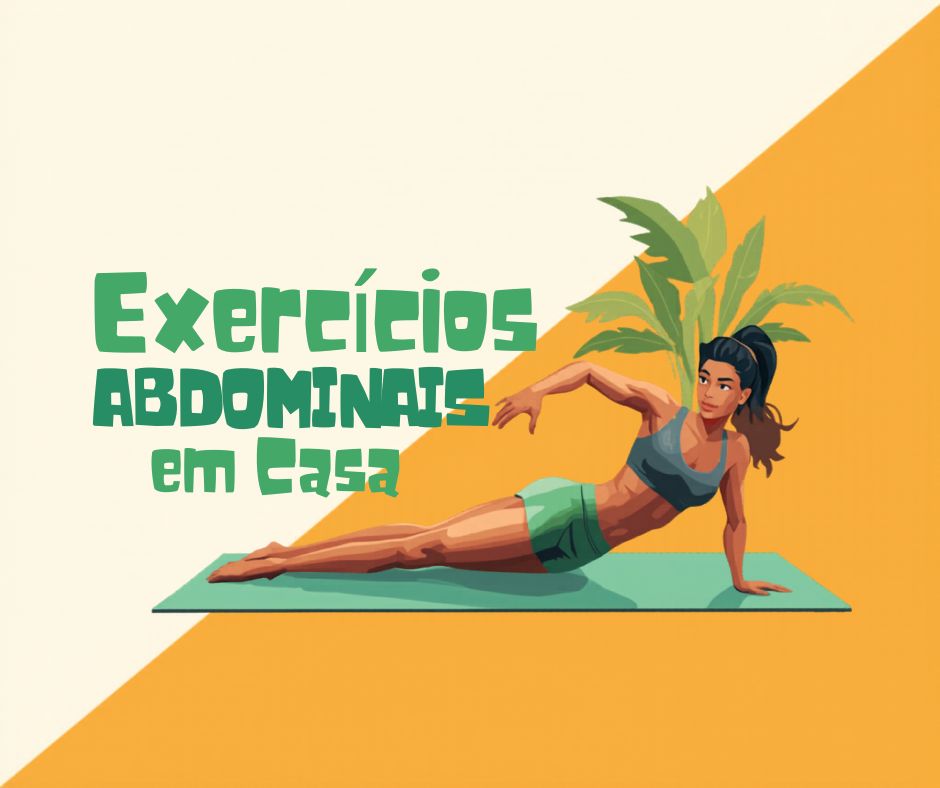 Pessoa fazendo exercícios abdominais em casa no tapete de yoga